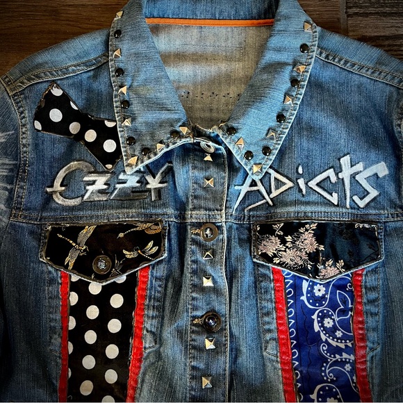 Ozzy Addicts OOAK custom punk grunge denim Jacket XL - Picture 3 of 7